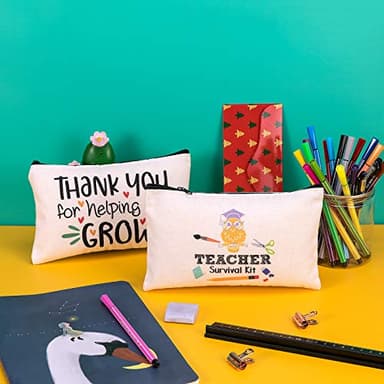 PARBEE Teacher Gift Makeup Bag, 12PCS Canvas Cosmetic Pouch Zippered Toiletry Bags Case, Appreciation Gifts for Teachers - Image 3