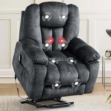 CANMOV Large Power Lift Recliner Chair with Massage, Heat, and USB for Elderly, Overstuffed Wide Recliners, Heavy Duty and Safety Motion Reclining Mechanism, Gray - Image 1