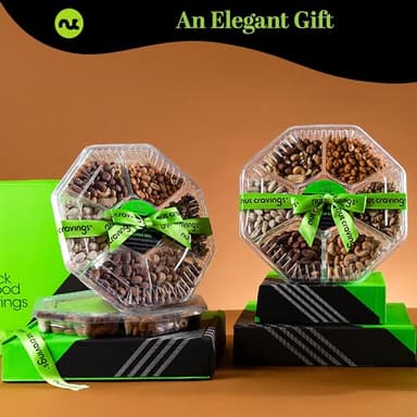 NUT CRAVINGS - Thanksgiving Mixed Nuts Gift Basket + Green Ribbon (7 Assortments, 1 LB) Holiday Xmas Christmas Food Arrangement, Healthy Snack Care Package, Food Assortments - Image 5