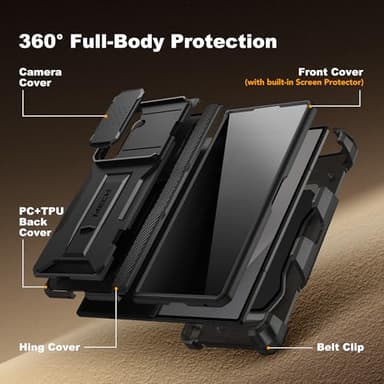 TONGATE for Z Fold 7 Case with Privacy Screen Protector, [Built-in Slide Camera Cover & Stand] [Anti Spy] Military Grade Drop Phone Case for Samsung Galaxy Z Fold 7 with Belt Clip, Black Privacy - Image 3