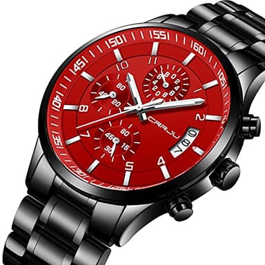 CRRJU Watches Men's Fashion Luxury Stainless Steel Watches Date Waterproof Chronograph Wristwatches,Casual Business Japan Movement Quartz Watch(Black red) - Image 4
