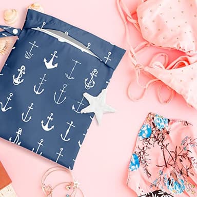 2 Pcs Wet Bag, Wet Dry Bag, Wet Bag for Swimsuit, Travel, Beach, Pool, Stroller, Diapers, Dirty Yoga Gym Clothes, Toiletries, Makeup Bag, Beach Bag Ocean Starfish Anchor Décor Birthday Gift for Women. - Image 5