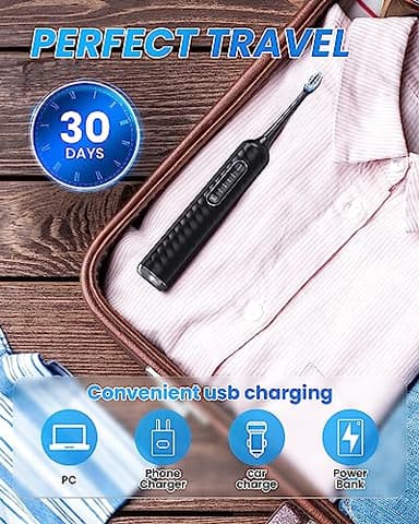 UNINGOPI Electric Toothbrush with Water flosser, 3 in 1 Teeth Cleaning Kit with 7 Modes, Electric Toothbrush and flosser Combofor Adults, Water Flosser Portable for Travel and Home (Black) - Image 7