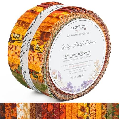 Craftido-18 Options-100% Cotton Jelly Roll Fabric Precut Strips for Quilting, Crafting, and Sewing, 40 Strips 2.5" x 44" Assorted Bundles for Rug, Quilt Project, DIY Craft and Home Decor-Fall Arrival - Image 1