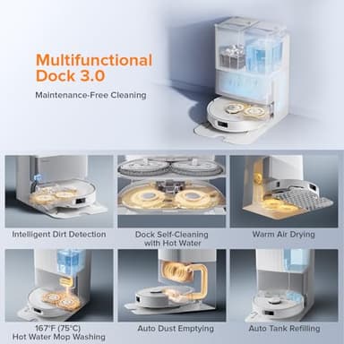 Roborock Qrevo Edge S5A Robot Vacuum and Mop, 18,500Pa, Zero-Tangling, DuoDivide Main Brush, FlexiArm Side Brush, Hot Water Mop Washing & Self-Cleaning, Warm Air Drying, Self-Emptying, White - Image 4