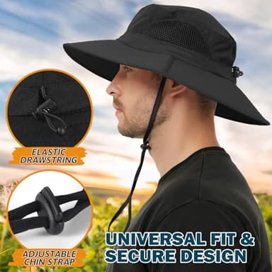 EINSKEY Unisex Sun Hat, Waterproof Wide Brim Bucket Hat Packable Boonie Hat for Fishing Hiking Gardening Safari Beach - Image 3