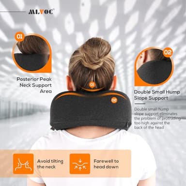 MLVOC Travel Pillow 100% Pure Memory Foam Neck Pillow, Comfortable & Breathable Cover, Machine Washable, Airplane Travel Kit with 3D Contoured Eye Masks, Earplugs, and Luxury Bag, Standard (Black) - Image 6