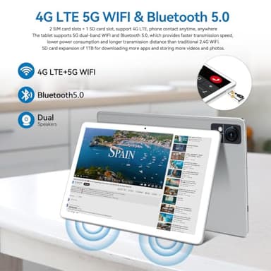 2025 Android 14 Tablet 10 inch,4G Cellular Tablets with 2 SIM 1 SD Slot,5G WiFi Android Tablet 128GB ROM +14GB RAM(1TBTF),3-in-1 tablte with Keyboard-8000mAh,Octa-core,1080FHD,13MP+8MP,GPS-Silvery - Image 4