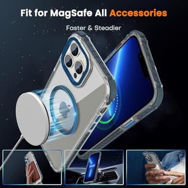 DEERLAMN Strong Magnetic Case for iPhone 15 Pro Max 6.7-Inch,[Compatible with Magsafe] Clear Slim Shockproof Protective Phone Cover for Women Men-Transparent+Blue - Image 4
