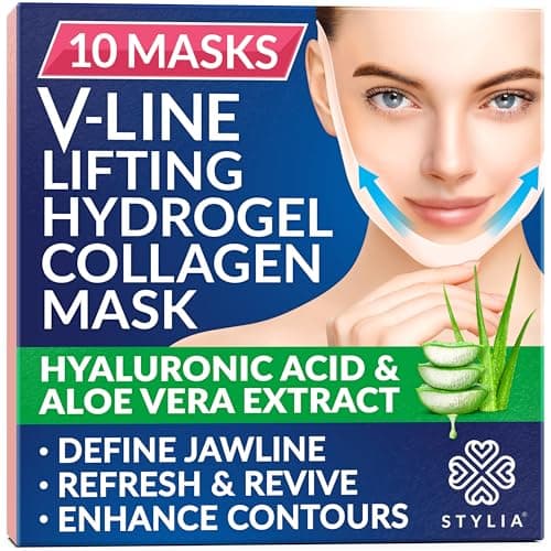 STYLIA V Line Lifting Collagen Face Mask - Double Chin Strap for Women - Jawline Shaper Face Lift Tape - Neck Lift Collagen Mask - Chin Strap for Sleeping - Hyaluronic Acid, Aloe Vera, Cica 10PC - Image 1