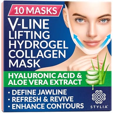 STYLIA V Line Lifting Collagen Face Mask - Double Chin Strap for Women - Jawline Shaper Face Lift Tape - Neck Lift Collagen Mask - Chin Strap for Sleeping - Hyaluronic Acid, Aloe Vera, Cica 10PC - Image 1