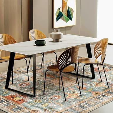 CHAMPLANT Area Rug 9'x12' Washable Vintage Traditional Mat Distressed Indoor Foldable Thin Retro Accent Floral Print Non Slip Carpet for Living Room Dining Room Office - Image 3