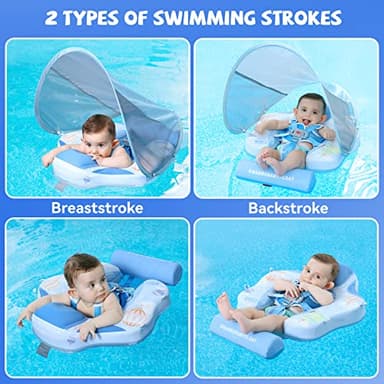GENTEACO Mambobaby Baby Swim Float with Canopy 3-24 Months Non-Inflatable Infant Floats for Pool Add Tail Avoid Flip Skin-Friendly Material for Toddler Boys Girls(Blue) - Image 6