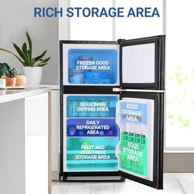 Apartment Size Fridge with Freezer 3.6 Cu. Ft. Mini Refrigerator with Freezer, Small Dorm Fridge Adjustable Thermostat & Shelves Small Refrigerator with Freezer for College, Office, Kitchen, Black - Image 3