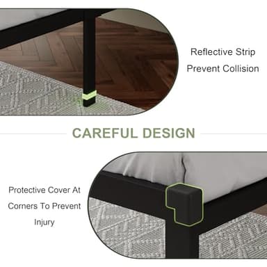 Feonase Twin Size Metal Bed Frame with Faux Leather Button Tufted Headboard, Platform Bed Frame with Heavy Duty Metal Slats, 12" Storage Space, Noise Free, No Box Spring Needed, Black - Image 4