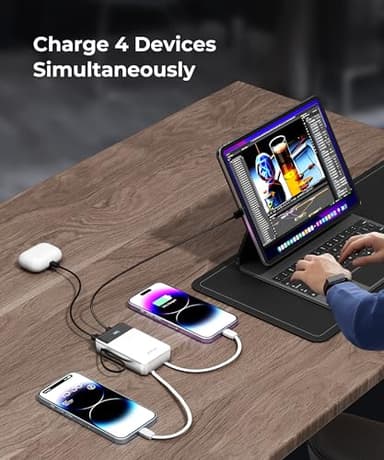 JOYFAR Portable-Charger-Power-Bank Travel Essentials Battery Pack USB C 30000mAh Built in Cable 22.5W Phone Fast Charging Powerbank Compatible with iPhone 16 15 14 13 12 11 iPad Samsung Google (White) - Image 6