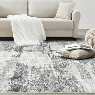 DMOYEST Living Room Area Rugs - 6x9 Abstract Large Soft Indoor Washable Rug Neutral Modern Low Pile Carpet for Bedroom Dining Room Farmhouse Home Office - Grey - Image 5