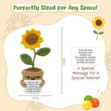 OASSIE Christmas Teacher Gifts for Women - Handmade Positive Crochet Sunflower with Card - End of The Year Graduation Birthday Thank You Gifts for Teachers Coworkers, Crochet Flowers for Desk Decor - Image 5