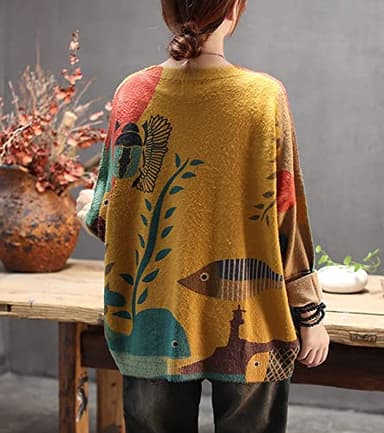 YESNO Women Christmas Sweater Graphic Printed Oversized Pullover Sweaters Casual Loose Knit Tops M S01 CR19 - Image 3
