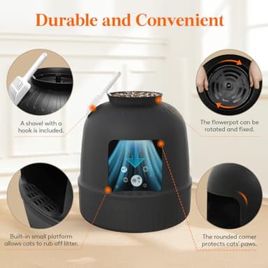 Lifewit Litter Box Cat with Faux Plant & Scoop, Hidden Enclosure Litter Tray with Odor Control & Carbon Filter in Living Room, Bedroom, Corner, Black - Image 6