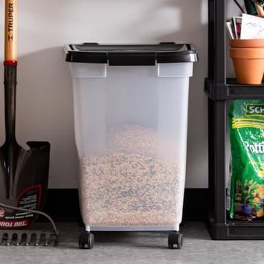 IRIS USA WeatherPro Airtight Dog Food Storage Container, Up to 50 lbs, Removable Wheels, for Dog Cat Bird and other Pet Food Storage Bin, Keep Fresh, Translucent Body, Easy Mobility, Clear/Black - Image 9