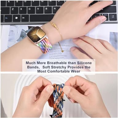 OMECKY Magnetic Braided Solo Loop Band Compatible with Apple Watch Series 10 42mm 9 8 7 6 5 4 40mm 41mm for Women Men, Stretchy Nylon Elastic Sport Strap for iWatch SE, New Pride - Image 5