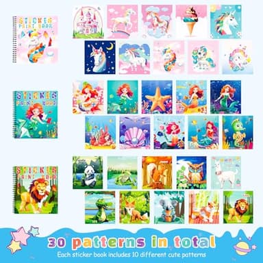 homicozy 3PCS Sticker Paint Books for Kids Ages 4-10,Unicorn Mermaid Animals Designs Paint by Stickers,Sticker by Numbers,Party Birthday Gifts for Girls 4-10,Create 30 Pictures One Stickers at A Time - Image 2
