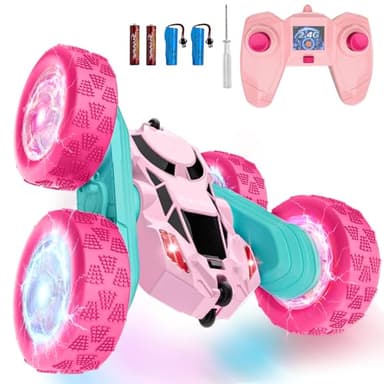 Pink Remote Control Car for Girls,Double Sided 360°Flip, with Headlights, Girl Princess Toys Rechargeable Toy Car for 6-7 6-8 9 10-12 Year Old Girls Birthday - Image 1