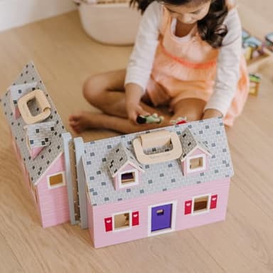 Melissa & Doug Fold and Go Wooden Dollhouse with 2 Dolls and Wooden Furniture,Multi,One Size - Image 8