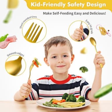 DRKIO Stainless Steel Toddler Utensils Set - 12 Pieces Kids Silverware Set Children Safe Food Grade Small Forks and Spoons Dishwasher Safe Mirror Polished - Image 4