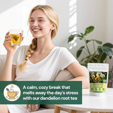 Dandelion Leaf and Root Tea Bag, Natural Dandelion Roasted Herbal Detox Teabag for Liver & Kidney Health, Support Digestion Dandelion Root Tea, Caffeine Free, No Additives（50 Teabags) - Image 7