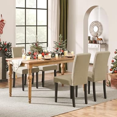 Yaheetech Dining Chairs Set of 4 Fabric Parson Upholstered Kitchen Chairs with Padded Seat and Solid Wood Legs for Dining Room/Restaurant, Armless Design, Khaki - Image 2