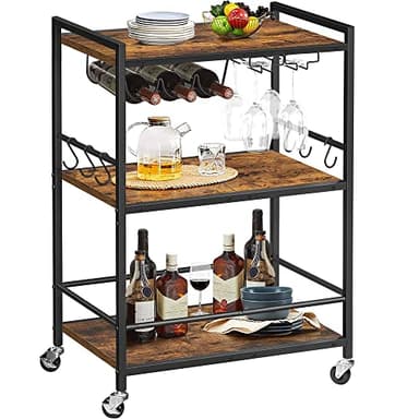 TUTOTAK Bar Cart, Serving Cart for Home, Microwave Cart, Drink Cart, Mobile Kitchen Shelf with Wine Rack and Glass Holder, Rolling Beverage Cart BC01BB030 - Image 8