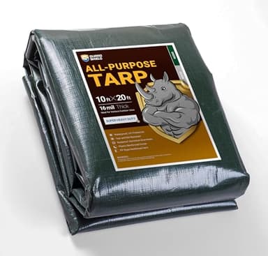 GUARD SHIELD Super Heavy Duty Green/Silver Poly Tarp Cover 10x20 Feet Waterproof 16mil Thick UV and Tear Resistant Tarpaulin with Grommets and Reinforced Edges - Image 1