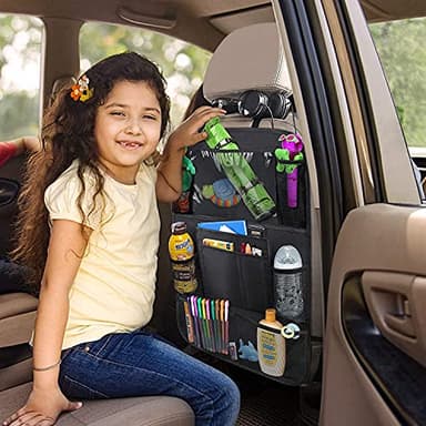 ULEEKA Car Backseat Organizer with 10" Table Holder, 9 Storage Pockets Seat Back Protectors Kick Mats for Kids Toddlers, Travel Accessories, 2 Pack - Image 7