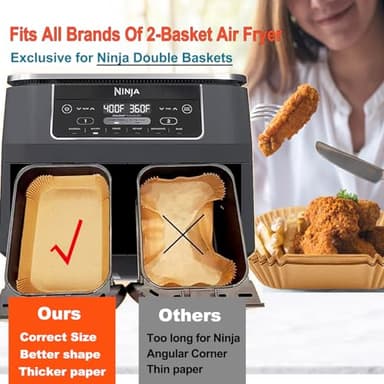 Ninja Foodi Air Fryer Liners, Ninja Air Fryer Liners Disposable, Ninja DZ071 Foodi Ninja Dual Air Fryer Parchment Paper Liners, Rectangular Airfryer Paper Liners, Rectangle 2 Basket Liners - Image 2