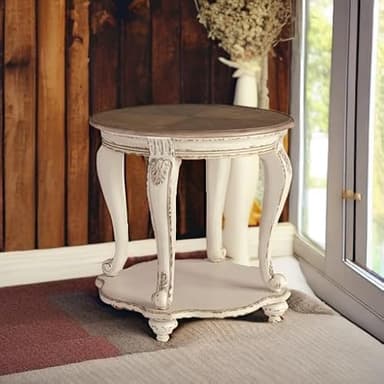 Signature Design by Ashley Realyn French Country Two Tone Round End Table, Chipped White - Image 6