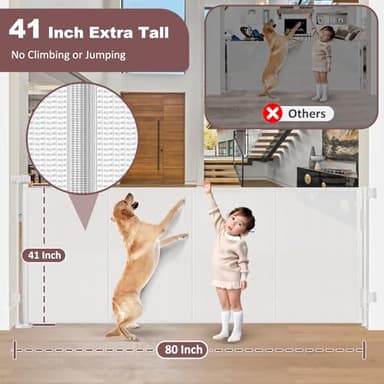 Reinforced 41 Inch Extra Tall Retractable Dog Gate 80 Inch Extra Wide Baby Gate with Support Rods – Prevents Crawling Under, Indoor Extra Tall Retractable Baby Gates Outdoor Extra Tall Pet Gate, White - Image 3