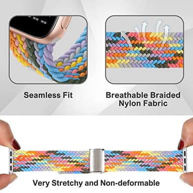 Bandiction Compatible with Apple Watch Bands 44mm 40mm 38mm 42mm 41mm 45mm 46mm 49mm, iWatch Bands Women Men,Adjustable Braided Solo Loop Elastic Sport Band for iWatch Ultra SE Series 10/9/8/7/6/5/4 - Image 2