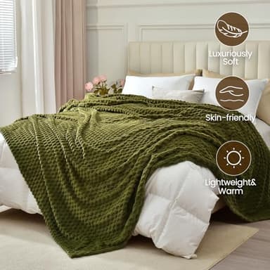 David's Home Ultra Soft Fleece Blanket King Size, Warm Lightweight 3D Jacquard Flannel Blanket for Fall Winter, Fluffy Cozy Luxury Plush Suitable for Bed Room Decor,108"x90", Oliva Green - Image 5