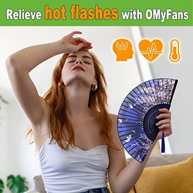 OMyFans Hand Fan for Women Foldable - Folding Chinese Japanese Vintage Bamboo Silk Fan - Ideal for Hot Flashes, Church, EDM, Festivals, Dancing and Gifts (Sakura-Blue) - Image 4
