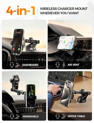 CHGeek Wireless Car Charger Phone Holder Mount, 15W Fast Charging Auto Clamping Phone Holders for Your Car Dashboard Windshield Air Vent Car Accessories for iPhone, Samsung Galaxy, Google Pixel etc - Image 2