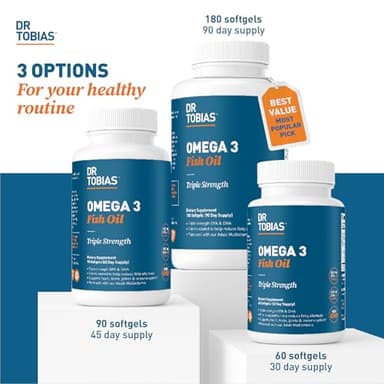 Dr. Tobias Omega 3 Fish Oil, 2000mg Triple Strength with 800mg EPA 600mg DHA Per Serving, Fish Oil Omega 3 Supplements for Heart, Brain & Immune Support, 180 Softgels, 90 Servings - Image 7