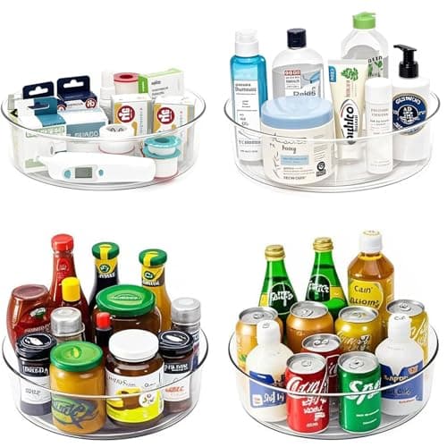 YCLADEC 4 Pack Lazy Susan 11.5" Inch Turntable Organizer Organization Storage Container Bins Spice Rack Cabinet Rotating Condiment for Pantry Countertop Kitchen Vanity Bathroom Jewelry Holder Clear - Image 1