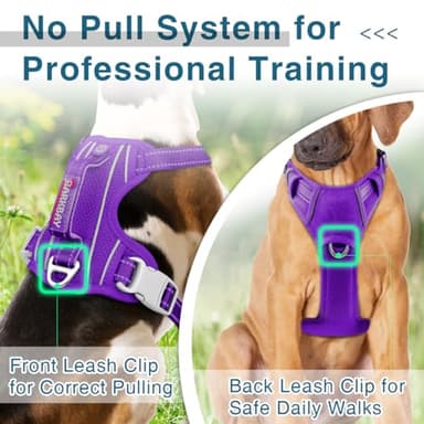 BARKBAY Dog Harness No Pull with ID Tag Pocket - Heavy Duty, Reflective, Easy Control for Large Dogs(Purple,L) - Image 3