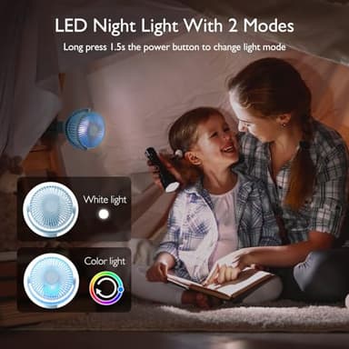 Momcozy Portable Stroller Fan, 8000mAh, 27H Ultra-long Battery Life, Detachable 4 Speed 360°Rotate, LED Night Light with 2 Modes, USB Rechargeable Handheld Cooling Fan for Travel, Car Seat, Bedroom - Image 6