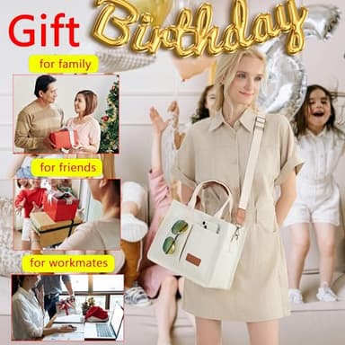 Tote Bag for Women With Compartments and Pockets,Large Canvas Tote Women's Purse Crossbody Bags Work Laptop Book Bag Top Handle Satchels Handbags Shoulder Bag for Travel Nurse Teacher Church Gym Beach - Image 7