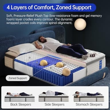KOULABR Z King Size Mattress, 12 Inch Hybrid Mattress in a Box, Gel Memory Foam Mattress, Individually Wrapped Pocket Coils Innerspring, Pressure Relief, Medium Firm (12 Inch, King) - Image 5