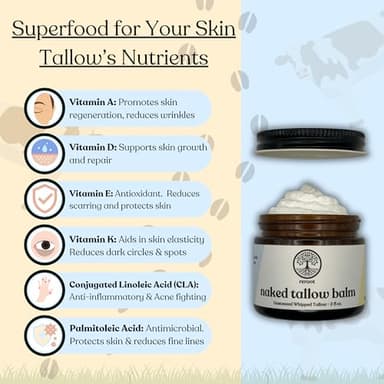 Beef Tallow Balm for Skin | NAKED TALLOW BALM | 1 Ingredient - 100% Grass Fed Tallow | Whole Body & Face Moisturizer | Whipped & UNSCENTED for Sensititve Dry Skin, Babies, Eczema, Psoriasis, Rosacea (2oz) - Image 5