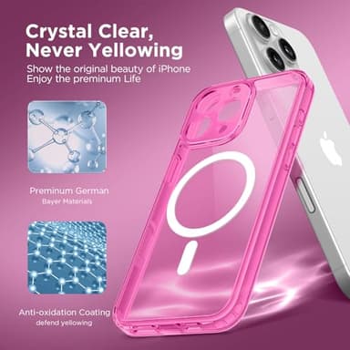 CAPRARO Magnetic Compatible with iPhone 16 Pro Case, Upgraded [Full Camera Protection] [Compatible with MagSafe] Protective Translucent Matte Women Girl Phone Case Cover, Clear Neon - Image 5